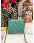 CHANEL MINI CHAIN TOP HANDLE BAG IN GREEN QUILTED LEATHER WITH GOLD TONED HARDWARE