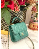 CHANEL MINI CHAIN TOP HANDLE BAG IN GREEN QUILTED LEATHER WITH GOLD TONED HARDWARE