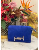 TOD'S DOUBLE T SHOCK BLUE VELVET LEATHER SILVER HARDWARE CROSSBODY BAG