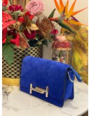 TOD'S DOUBLE T SHOCK BLUE VELVET LEATHER SILVER HARDWARE CROSSBODY BAG