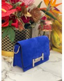 TOD'S DOUBLE T SHOCK BLUE VELVET LEATHER SILVER HARDWARE CROSSBODY BAG