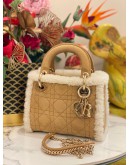 CHRISTIAN DIOR LADY DIOR CANNAGE QUILT SHEARLING MINI CHAIN BAG -FULL SET-