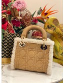 CHRISTIAN DIOR LADY DIOR CANNAGE QUILT SHEARLING MINI CHAIN BAG -FULL SET-