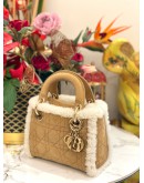 CHRISTIAN DIOR LADY DIOR CANNAGE QUILT SHEARLING MINI CHAIN BAG -FULL SET-