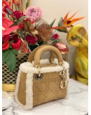 CHRISTIAN DIOR LADY DIOR CANNAGE QUILT SHEARLING MINI CHAIN BAG -FULL SET-