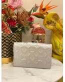 (LIKE NEW) MICROCHIP LOUIS VUITTON POCHETTE COUSSIN IN SOFT LIGHT GREY MONOGRAM EMBOSSED LAMBSKIN LEATHER WITH REMOVABLE CHAIN -FULL SET- 