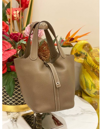 2022 HERMES PICOTIN 18 IN ETOUPE CLEMENCE LEATHER     
