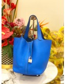 HERMES PICOTIN LOCK 22 BLEU HYDRA TOGO LEATHER & PALLADIUM HARDWARE