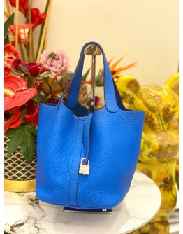 HERMES PICOTIN LOCK 22 BLEU HYDRA TOGO LEATHER & PALLADIUM HARDWARE