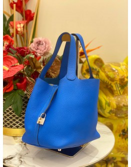 HERMES PICOTIN LOCK 22 BLEU HYDRA TOGO LEATHER & PALLADIUM HARDWARE