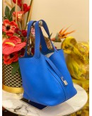 HERMES PICOTIN LOCK 22 BLEU HYDRA TOGO LEATHER & PALLADIUM HARDWARE