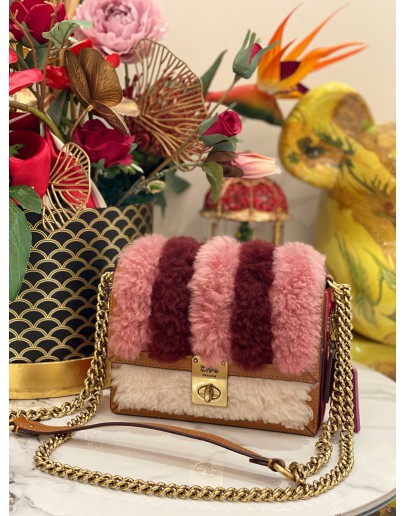 COACH SHEARLING HUTTON SHOULDER BAG 18 WITH PATCWORK 3 COLOURS