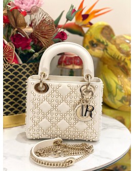 CHRISTIAN DIOR MINI LADY DIOR IN PEARL STUDDED