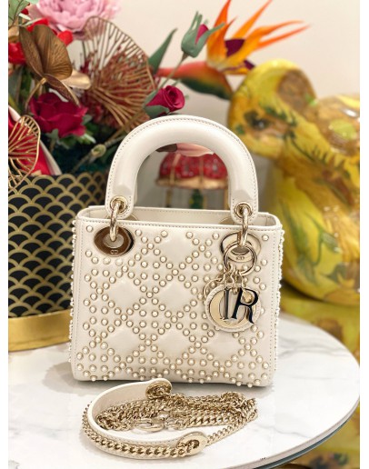 CHRISTIAN DIOR MINI LADY DIOR IN PEARL STUDDED