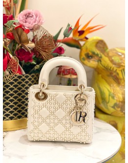 CHRISTIAN DIOR MINI LADY DIOR IN PEARL STUDDED