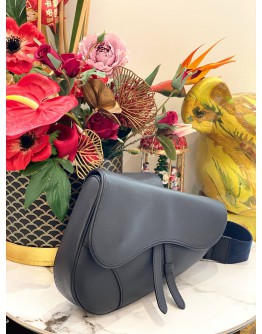 (LIKE NEW) CHRISTIAN DIOR SADDLE IN DARK BLUE GRAINED CALFSKIN LEATHER BAG WITH BLUE STRAP -FULL SET- 