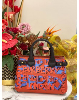 (LIKE NEW) BURBERRY LEATHER PRINTED GRAFFITI BANNER SATCHEL BAG WITH STRAP 