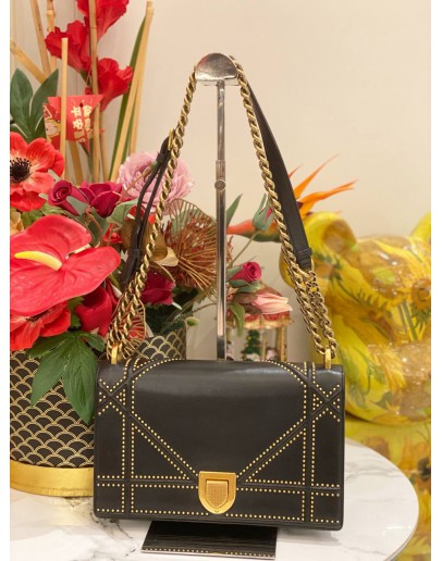 CHRISTIAN DIOR MEDIUM DIORAMA FLAP SHOULDER BAG IN BLACK CALFSKIN LEATHER