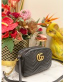 GUCCI GG MARMONT SMALL CAMERA CROSSBODY BAG IN BLACK MATELASSE CHEVRON LEATHER -FULL SET-