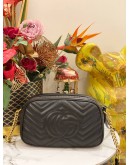 GUCCI GG MARMONT SMALL CAMERA CROSSBODY BAG IN BLACK MATELASSE CHEVRON LEATHER -FULL SET-