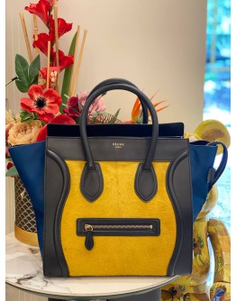 CELINE MINI LUGGAGE TOP HANDLE BAG IN MULTICOLOR PONYHAIR WITH BLACK CALFSKIN LEATHER CELINE MINI LUGGAGE TOP HANDLE BAG IN MULTICOLOR PONYHAIR WITH BLACK CALFSKIN LEATHER