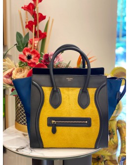 CELINE MINI LUGGAGE TOP HANDLE BAG IN MULTICOLOR PONYHAIR WITH BLACK CALFSKIN LEATHER CELINE MINI LUGGAGE TOP HANDLE BAG IN MULTICOLOR PONYHAIR WITH BLACK CALFSKIN LEATHER