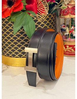 HERMES H BUCKLE BELT WITH REVERSIBLE LEATHER STRAP GOLD HARWARE