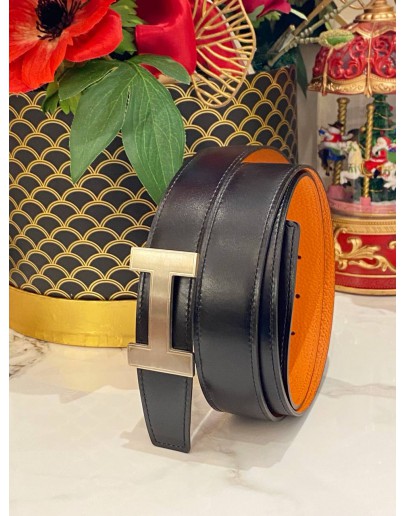HERMES H BUCKLE BELT WITH REVERSIBLE LEATHER STRAP GOLD HARWARE