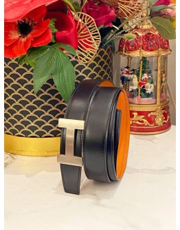 HERMES H BUCKLE BELT WITH REVERSIBLE LEATHER STRAP GOLD HARWARE