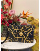 (LIKE NEW) VERSACE MEDUSA CHAIN PRINT POUCH IN BLACK CALFSKIN LEATHER WITH GOLD