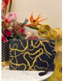 (LIKE NEW) VERSACE MEDUSA CHAIN PRINT POUCH IN BLACK CALFSKIN LEATHER WITH GOLD