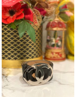 CHANEL BLACK CC LEATHER BELT IN BLACK CHANEL BLACK CC LEATHER BELT IN BLACK