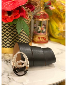 CHANEL BLACK CC LEATHER BELT IN BLACK CHANEL BLACK CC LEATHER BELT IN BLACK