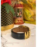 MOSCHINO BLACK LEATHER GOLD LOGO BELT     