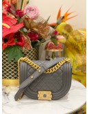 (UNUSED) 2024 CHANEL ROUND BOY SHOULDER AND CROSSBODY BAG IN GREY CAVIAR LEATHER -FULL SET-