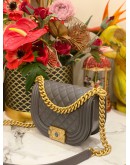 (UNUSED) 2024 CHANEL ROUND BOY SHOULDER AND CROSSBODY BAG IN GREY CAVIAR LEATHER -FULL SET-