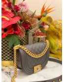(UNUSED) 2024 CHANEL ROUND BOY SHOULDER AND CROSSBODY BAG IN GREY CAVIAR LEATHER -FULL SET-