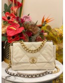 (UNUSED) CHANEL 19 FLAP SHOULDER BAG IN IVORY LAMBSKIN LEATHER -FULL SET-