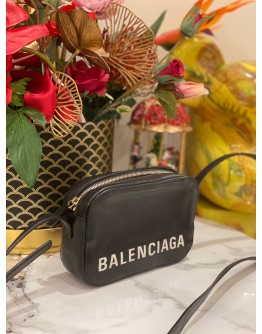 BALENCIAGA XS LOGO VILLE BLACK LEATHER CAMERA CROSSBODY BAG  BALENCIAGA XS LOGO VILLE BLACK LEATHER CAMERA CROSSBODY BAG