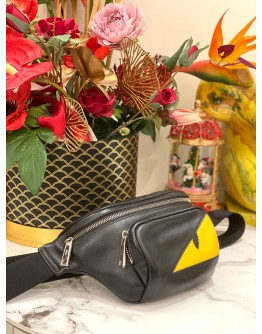 FENDI MONSTER EYE WAIST BAG IN BLACK LEATHER -FULL SET- FENDI MONSTER EYE WAIST BAG IN BLACK LEATHER -FULL SET-