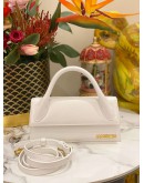 JACQUEMUS THE LONG CHIQUITO TOP HANDLE AND CROSSBODY BAG IN WHITE CALFSKIN LEATHER