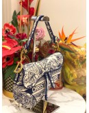 (LIKE NEW) CHRISTIAN DIOR SADDLE SHOULDER BAG IN BLUE TOILE DE JOUY EMBROIDERY -FULL SET-