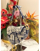 (LIKE NEW) CHRISTIAN DIOR SADDLE SHOULDER BAG IN BLUE TOILE DE JOUY EMBROIDERY -FULL SET-