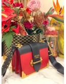 PRADA CITY CALF SAFFIANO CAHIER BAG RED BLACK CROSSBODY BAG