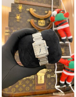 (LIKE NEW) 2017 CARTIER TANK FRANCAISE LADIES REF 3751 WHITE DIAMOND DIAL 25MM X 30MM QUARTZ WATCH -FULL SET-