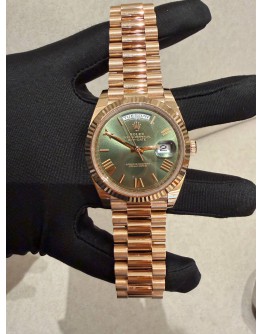(BRAND NEW) 2024 ROLEX DAY-DATE 40 REF 228238 18K 750 ROSE GOLD AVOCADO GREEN DIAL AUTOMATIC WATCH -FULL SET-