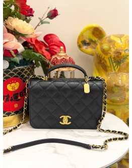 (LIKE NEW) CHANEL 23B  FLAG BAG WITH HANDLE CAVIAR GOLD HARDWARE 