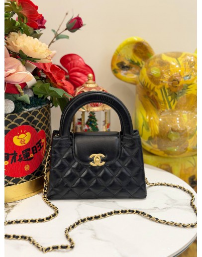 (UNUSED) CHANEL MINI KELLY IN BLACK LAMBSKIN LEATHER- FULL SET-