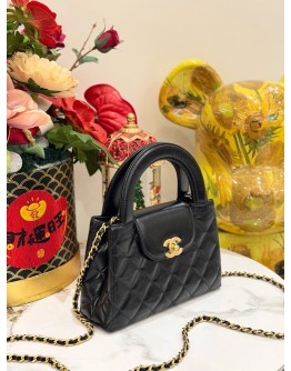 (UNUSED) CHANEL MINI KELLY IN BLACK LAMBSKIN LEATHER- FULL SET-