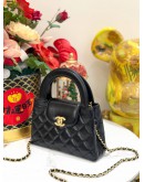(UNUSED) CHANEL MINI KELLY IN BLACK LAMBSKIN LEATHER- FULL SET-